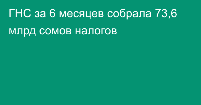 ГНС за 6 месяцев собрала 73,6 млрд сомов налогов