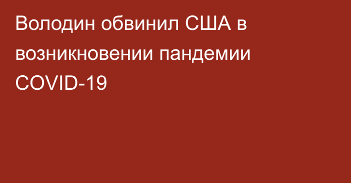 Володин обвинил США в возникновении пандемии COVID-19