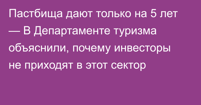 Пастбища дают только на 5 лет — В Департаменте туризма объяснили, почему инвесторы не приходят в этот сектор