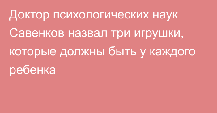 Доктор психологических наук Савенков назвал три игрушки, которые должны быть у каждого ребенка