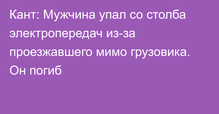 Кант: Мужчина упал со столба электропередач из-за проезжавшего мимо грузовика. Он погиб