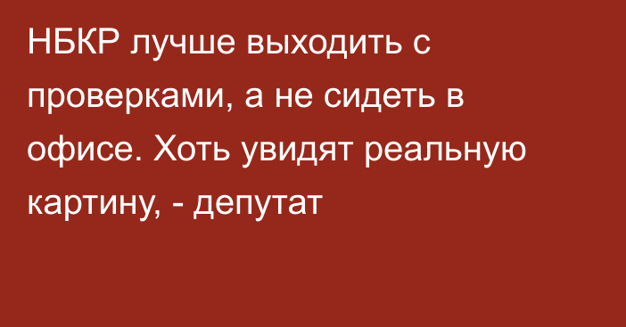 НБКР лучше выходить с проверками, а не сидеть в офисе. Хоть увидят реальную картину, - депутат