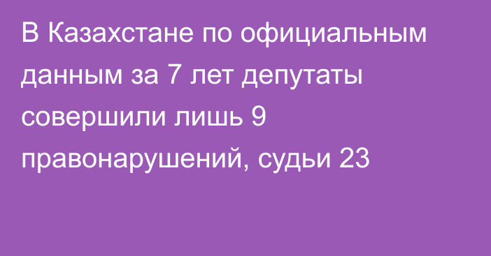  В Казахстане по официальным данным за 7 лет депутаты совершили  лишь 9 правонарушений, судьи  23