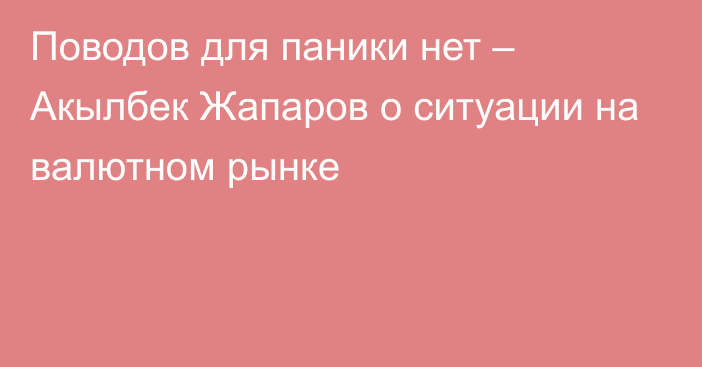 Поводов для паники нет – Акылбек Жапаров о ситуации на валютном рынке