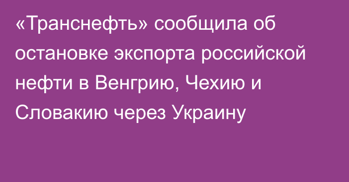 «Транснефть» сообщила об остановке экспорта российской нефти в Венгрию, Чехию и Словакию через Украину