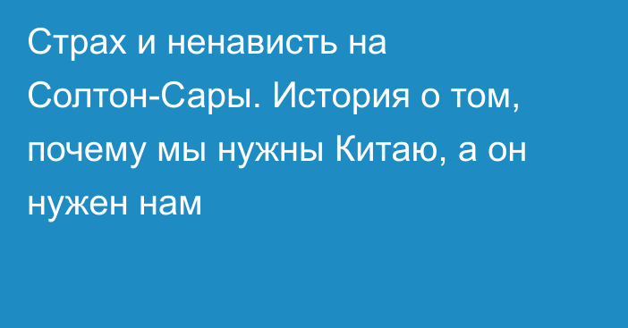 Страх и ненависть на Солтон-Сары. История о том, почему мы нужны Китаю, а он нужен нам