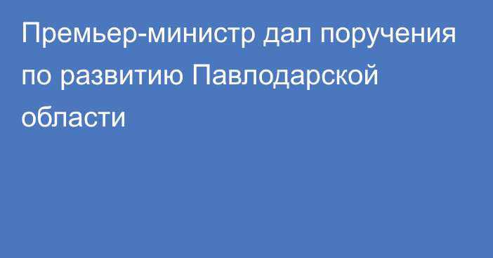 Премьер-министр дал поручения по развитию Павлодарской области