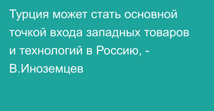 Турция может стать основной точкой входа западных товаров и технологий в Россию, - В.Иноземцев