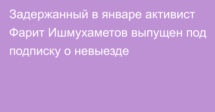 Задержанный в январе активист Фарит Ишмухаметов выпущен под подписку о невыезде