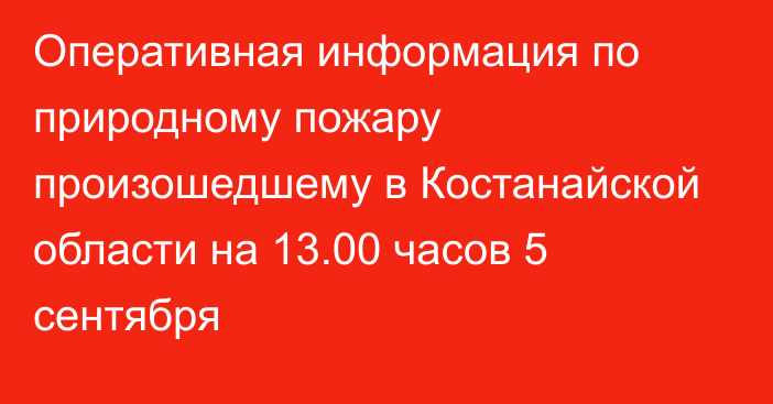 Оперативная информация по природному пожару произошедшему в Костанайской области на 13.00 часов 5 сентября