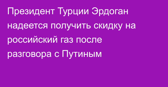 Президент Турции Эрдоган надеется получить скидку на российский газ после разговора с Путиным