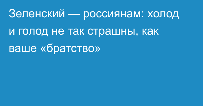 Зеленский — россиянам: холод и голод не так страшны, как ваше «братство»