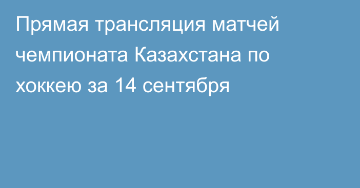 Прямая трансляция матчей чемпионата Казахстана по хоккею за 14 сентября