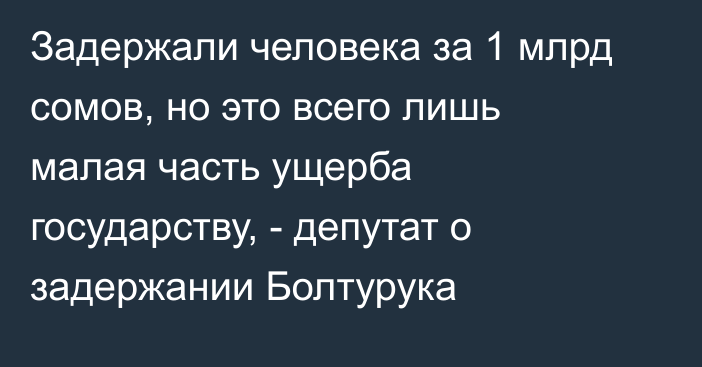 Задержали человека за 1 млрд сомов, но это всего лишь малая часть ущерба государству, - депутат о задержании Болтурука