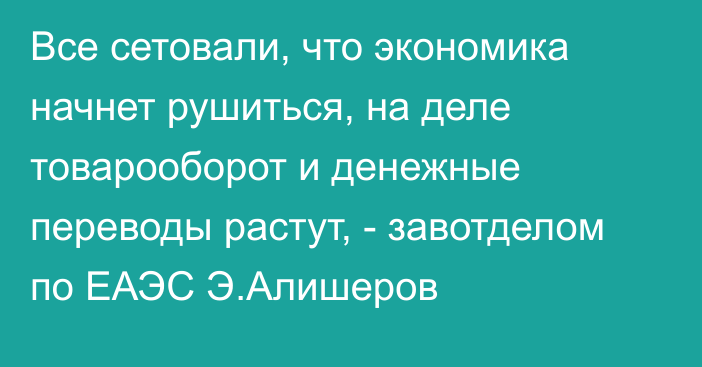 Все сетовали, что экономика начнет рушиться, на деле товарооборот и денежные переводы растут, - завотделом по ЕАЭС Э.Алишеров