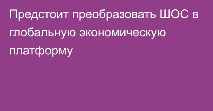 Предстоит преобразовать ШОС в глобальную экономическую платформу