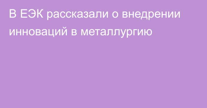 В ЕЭК рассказали о внедрении инноваций в металлургию