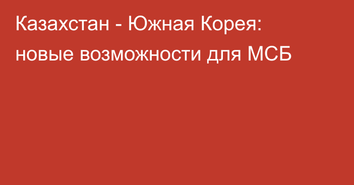 Казахстан - Южная Корея: новые возможности для МСБ