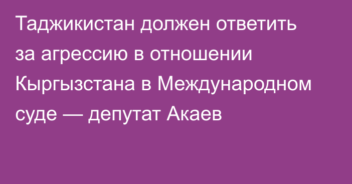 Таджикистан должен ответить за агрессию в отношении Кыргызстана в Международном суде — депутат Акаев