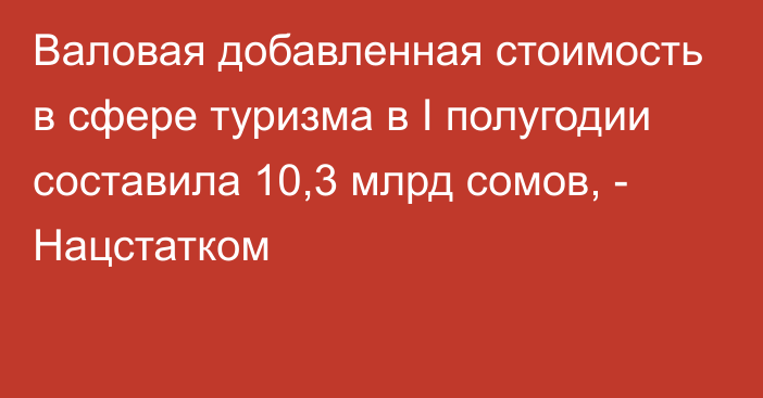 Валовая добавленная стоимость в сфере туризма в I полугодии составила 10,3 млрд сомов, - Нацстатком