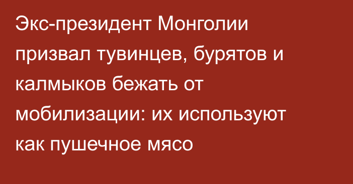 Экс-президент Монголии призвал тувинцев, бурятов и калмыков бежать от мобилизации: их используют как пушечное мясо