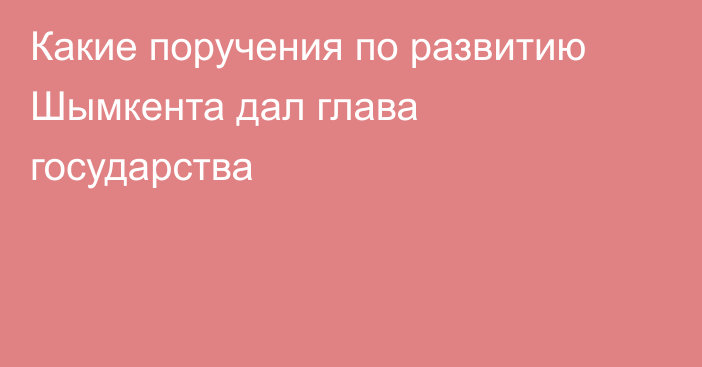 Какие поручения по развитию Шымкента дал глава государства