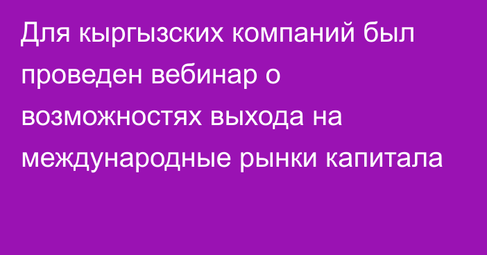 Для кыргызских компаний был проведен вебинар о возможностях выхода на международные рынки капитала