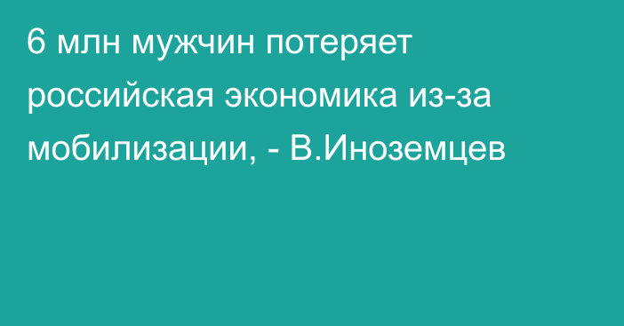 6 млн мужчин потеряет российская экономика из-за мобилизации, - В.Иноземцев