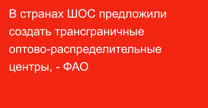 В странах ШОС предложили создать трансграничные оптово-распределительные центры, - ФАО