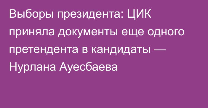 Выборы президента: ЦИК приняла документы еще одного претендента в кандидаты — Нурлана Ауесбаева