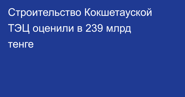 Строительство Кокшетауской ТЭЦ оценили в 239 млрд тенге