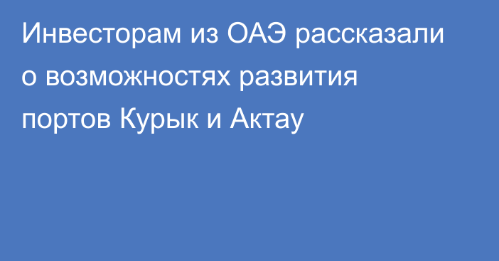 Инвесторам из ОАЭ рассказали о возможностях развития портов Курык и Актау