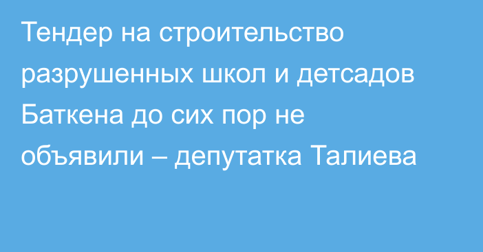 Тендер на строительство разрушенных школ и детсадов Баткена до сих пор не объявили – депутатка Талиева