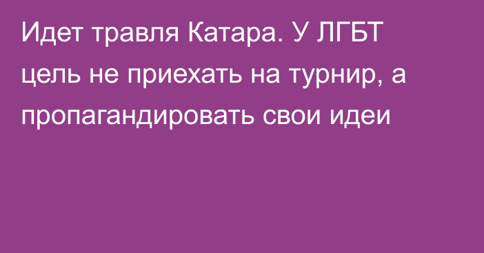 Идет травля Катара. У ЛГБТ цель не приехать на турнир, а пропагандировать свои идеи