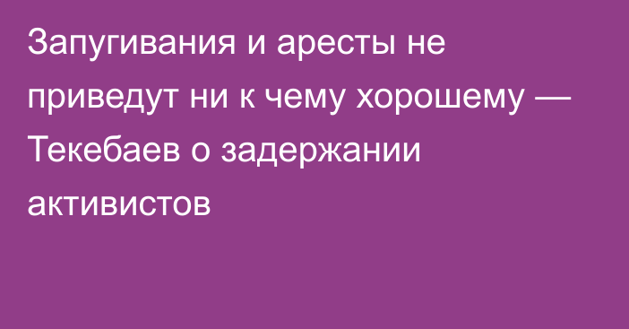 Запугивания и аресты не приведут ни к чему хорошему — Текебаев о задержании активистов