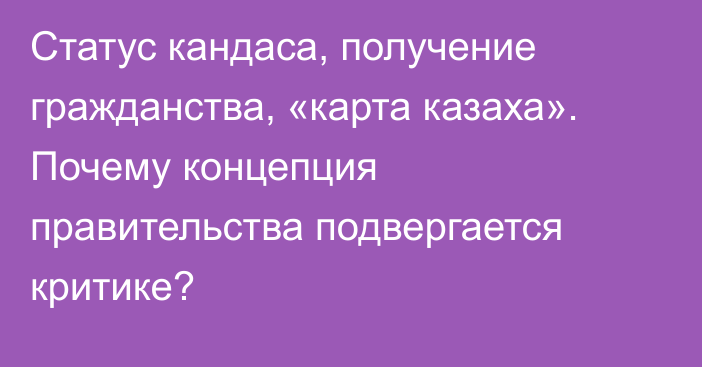 Статус кандаса, получение гражданства, «карта казаха». Почему концепция правительства подвергается критике?