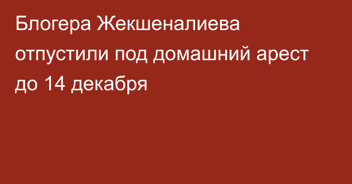 Блогера Жекшеналиева отпустили под домашний арест до 14 декабря