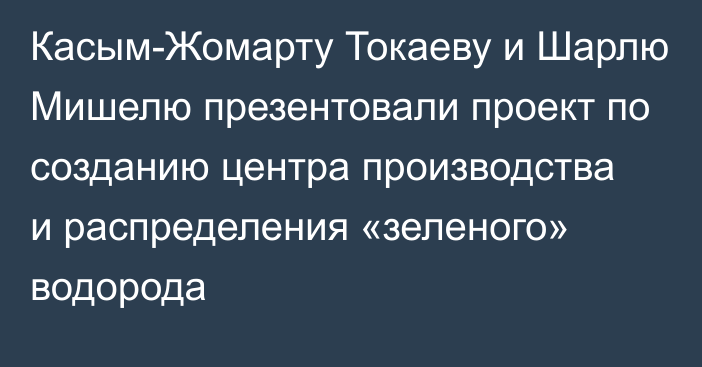 Касым-Жомарту Токаеву и Шарлю Мишелю презентовали проект по созданию центра производства и распределения «зеленого» водорода