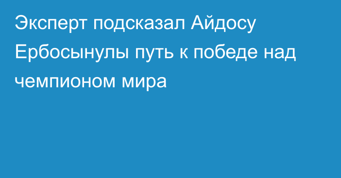 Эксперт подсказал Айдосу Ербосынулы путь к победе над чемпионом мира