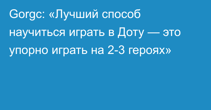 Gorgc: «Лучший способ научиться играть в Доту — это упорно играть на 2-3 героях»