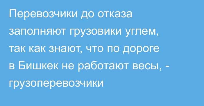 Перевозчики до отказа заполняют грузовики углем, так как знают, что по дороге в Бишкек не работают весы, - грузоперевозчики