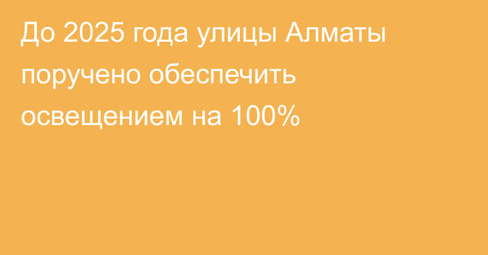 До 2025 года улицы Алматы поручено обеспечить освещением на 100%