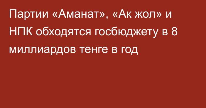 Партии «Аманат», «Ак жол» и НПК обходятся госбюджету в 8 миллиардов тенге в год