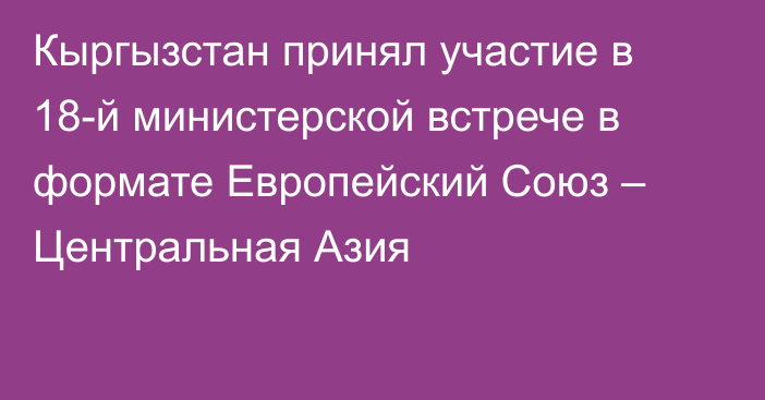 Кыргызстан принял участие в 18-й министерской встрече в формате Европейский Союз – Центральная Азия