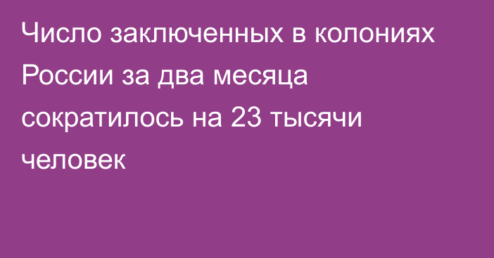 Число заключенных в колониях России за два месяца сократилось на 23 тысячи человек