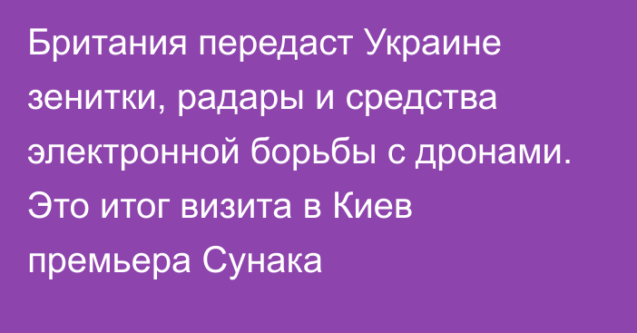 Британия передаст Украине зенитки, радары и средства электронной борьбы с дронами. Это итог визита в Киев премьера Сунака