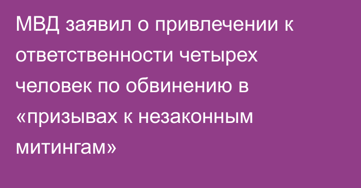 МВД заявил о привлечении к ответственности четырех человек по обвинению в «призывах к незаконным митингам»