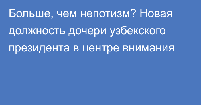 Больше, чем непотизм? Новая должность дочери узбекского президента в центре внимания