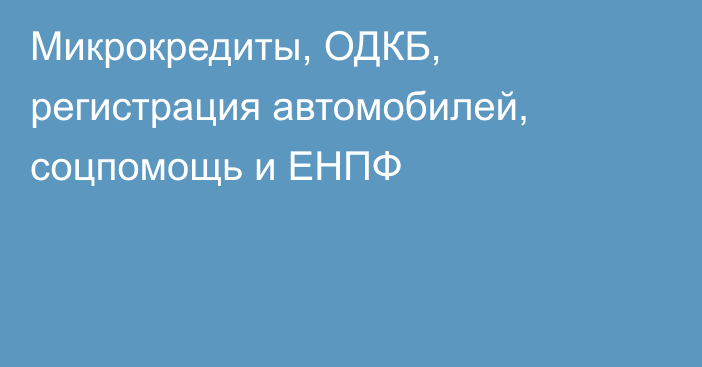 Микрокредиты, ОДКБ, регистрация автомобилей, соцпомощь и ЕНПФ