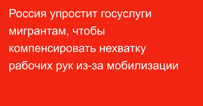 Россия упростит госуслуги мигрантам, чтобы компенсировать нехватку рабочих рук из-за мобилизации